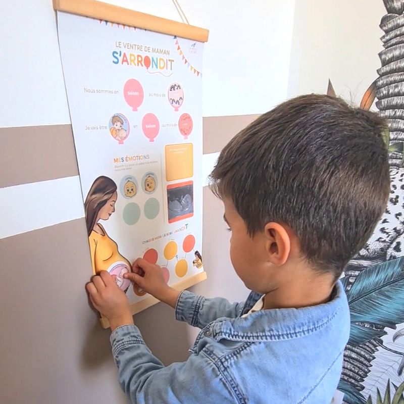 Futur grand frère qui complète son poster de grossesse