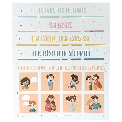 Planches du jeu éducatif Mon Loto du Consentement pour apprendre le respect du corps